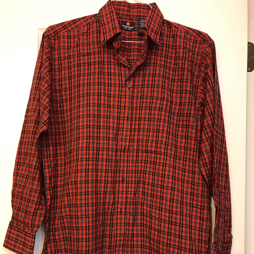 Puritan Mens Button Front Red striped Shirt
Size S